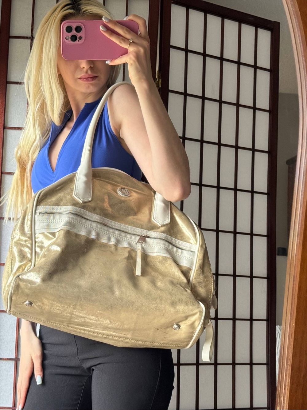 lululemon athletica Gold Metallic Tote with White Trim - Picture 4 of 12